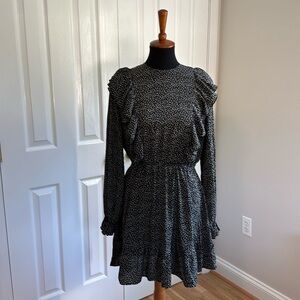 Missguided Ruffle Front Smock Dress LS Ditsy Hearts Size 8 NWT